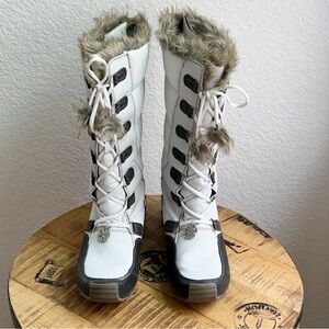 Sporto Bernice Faux Fur Lace Up Winter Snow Boots White Gray Size 10